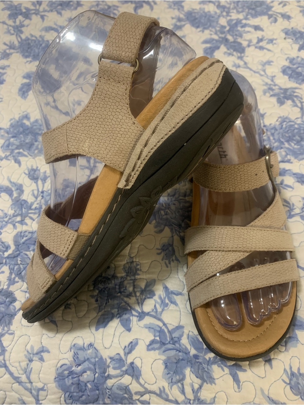 Earth Beige Textured Strappy Sandals